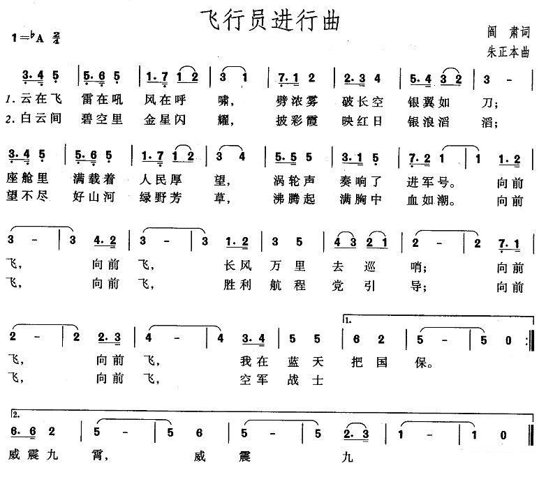 《飞行员进行曲》简谱