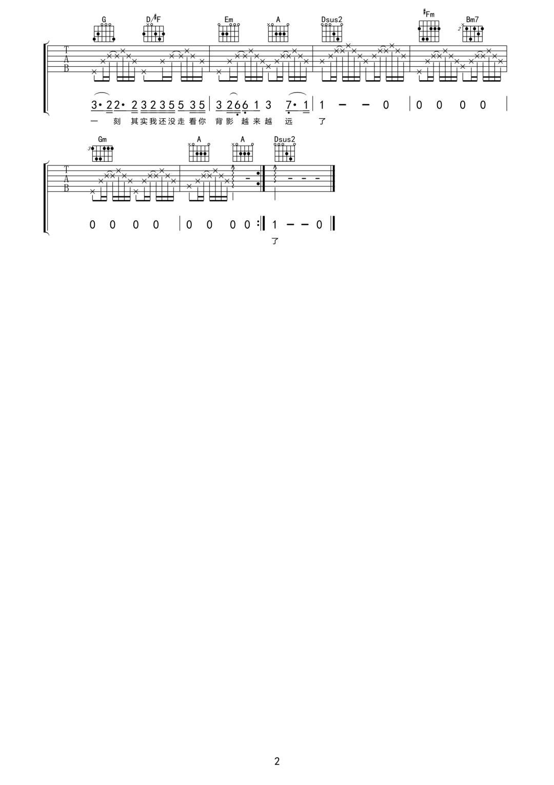 落空吉他谱_印子月_E调单音指法原版-图片1