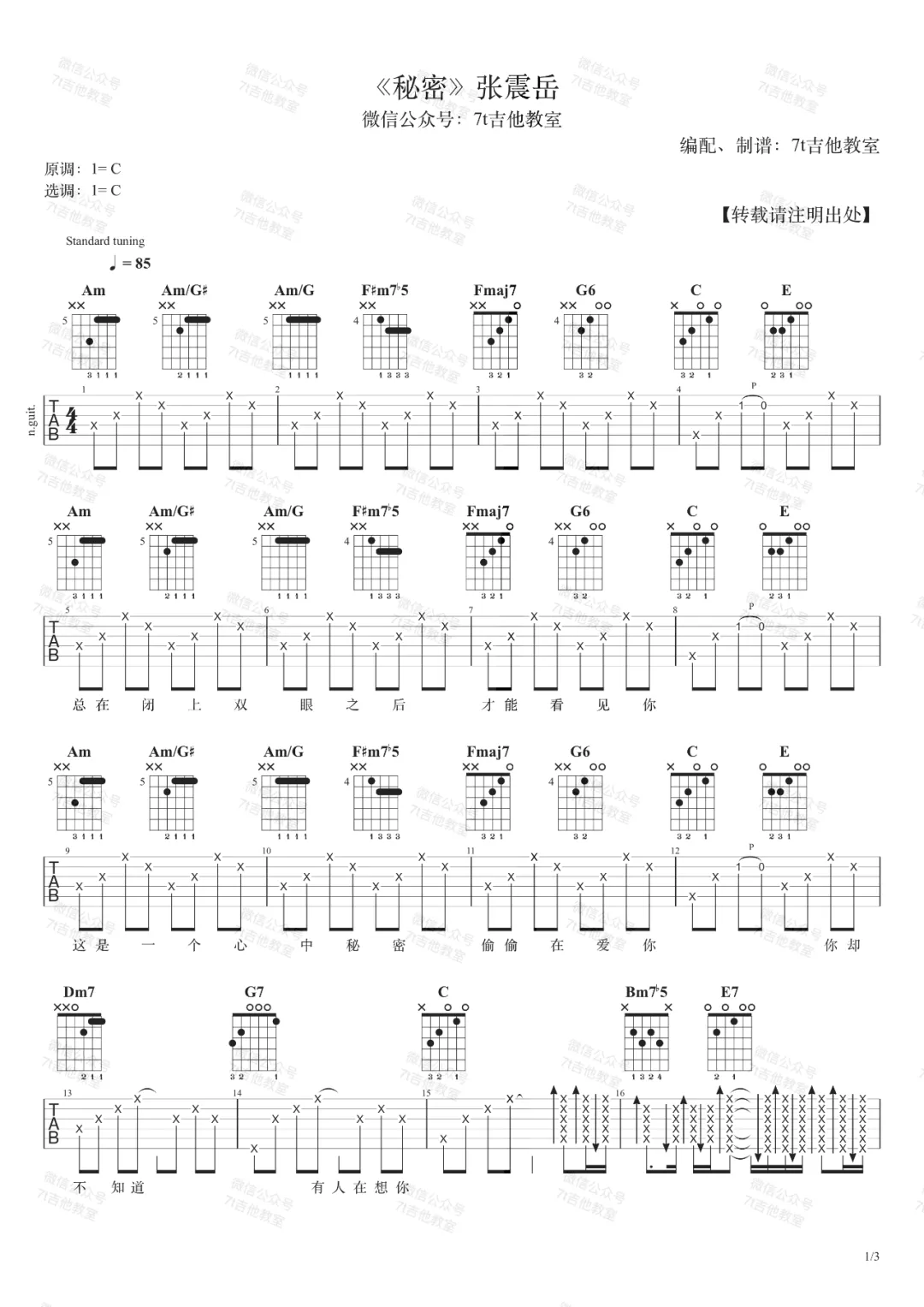 秘密吉他谱1-张震岳