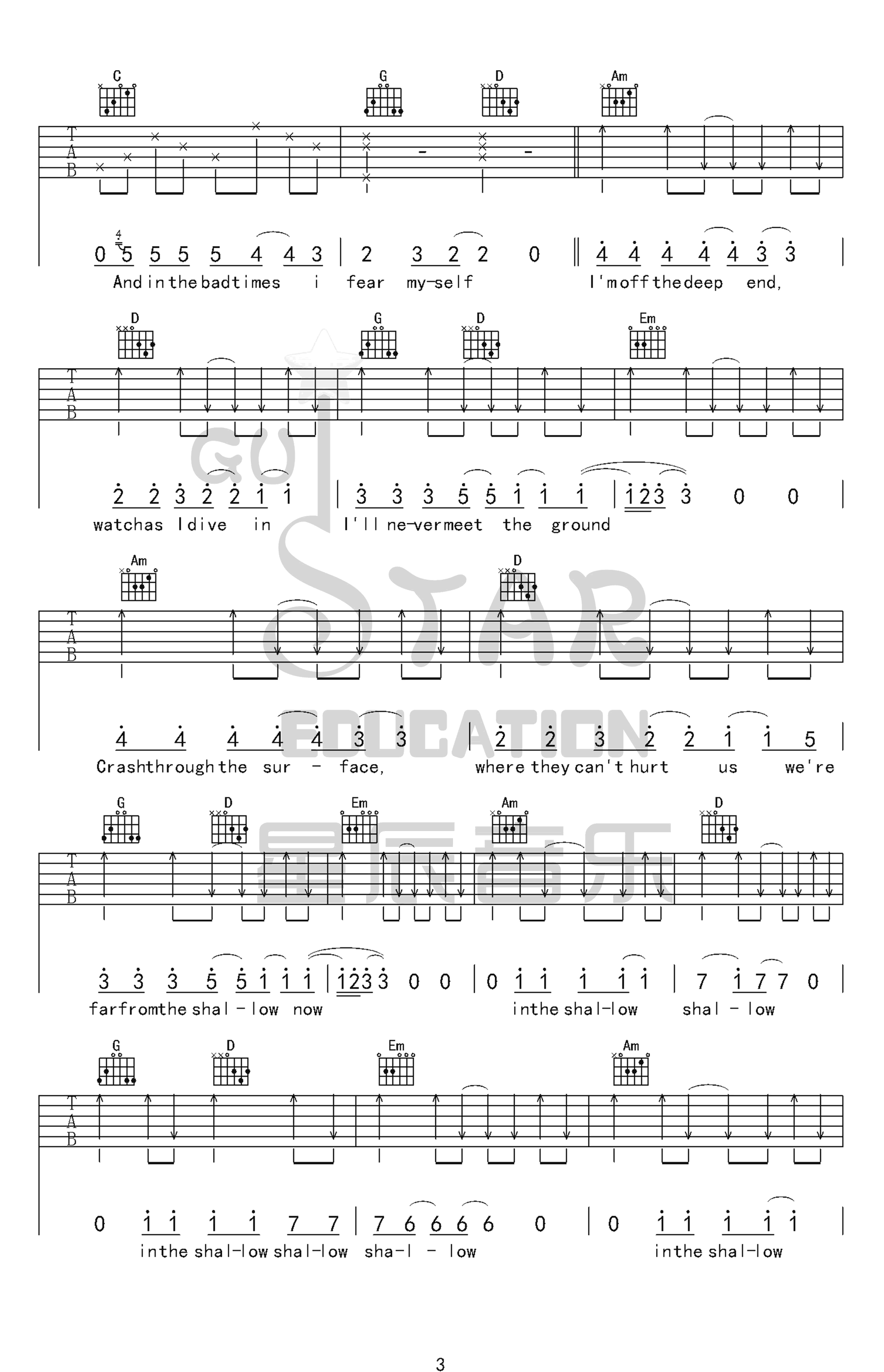 Shallow吉他谱_Lady Gaga_G调扫弦原版-图片1