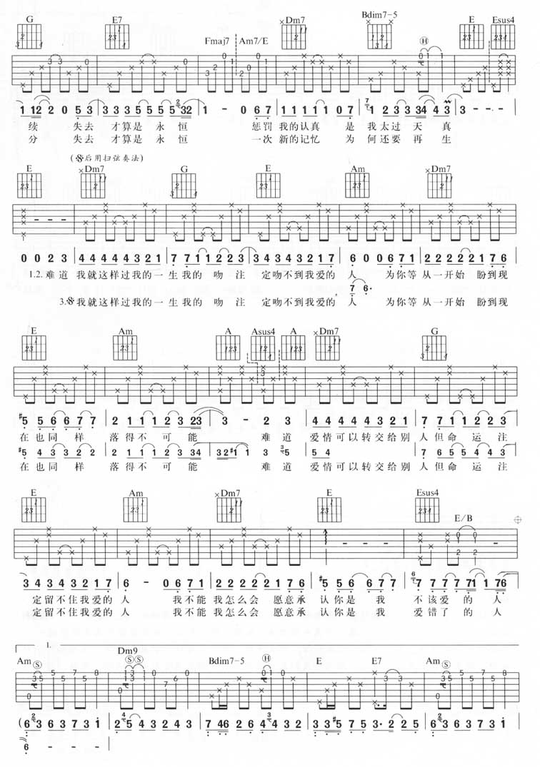 从开始到现在吉他谱_张信哲_C调单音原版-图片1