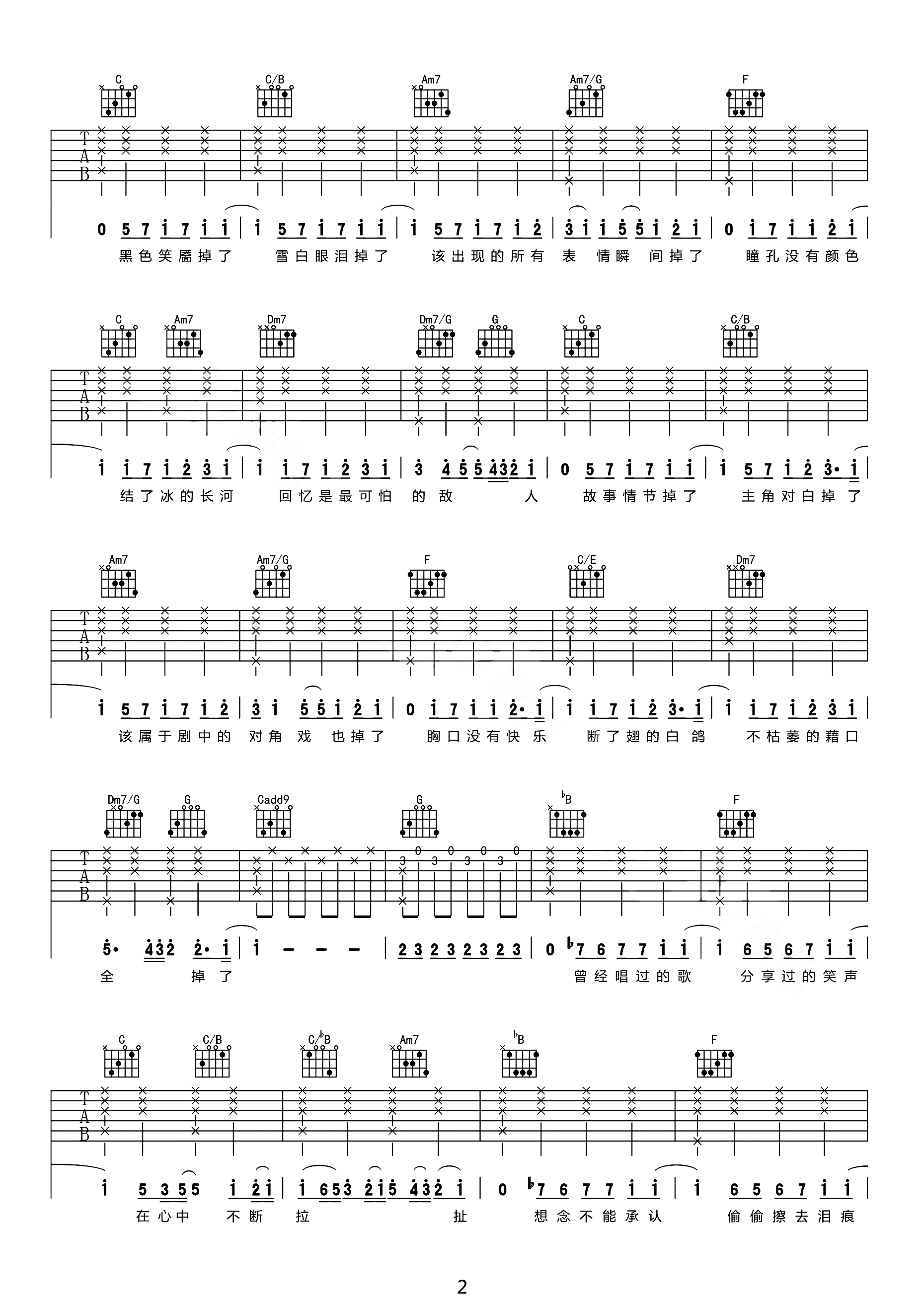 掉了吉他谱_苏打绿-张惠妹_C调和弦原版-图片1