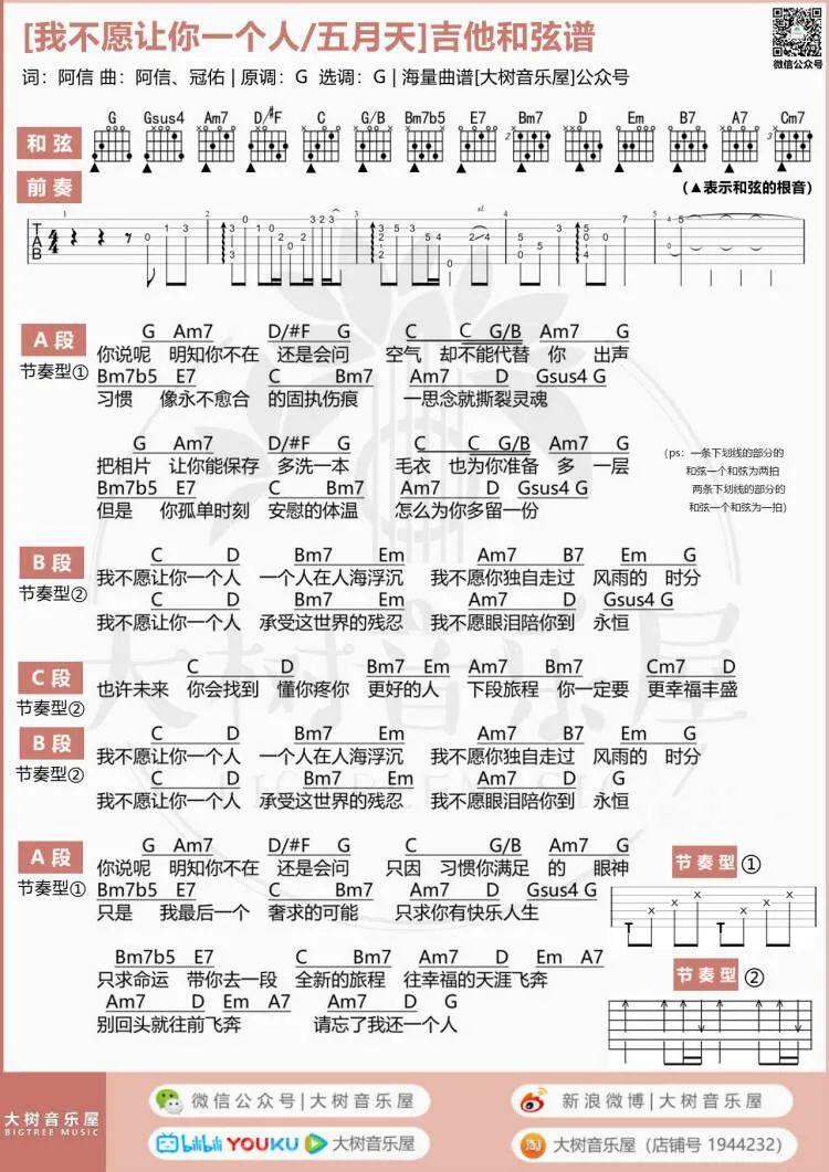 我不愿让你一个人吉他谱_五月天_G调单音版 弹唱教学视频-图片1