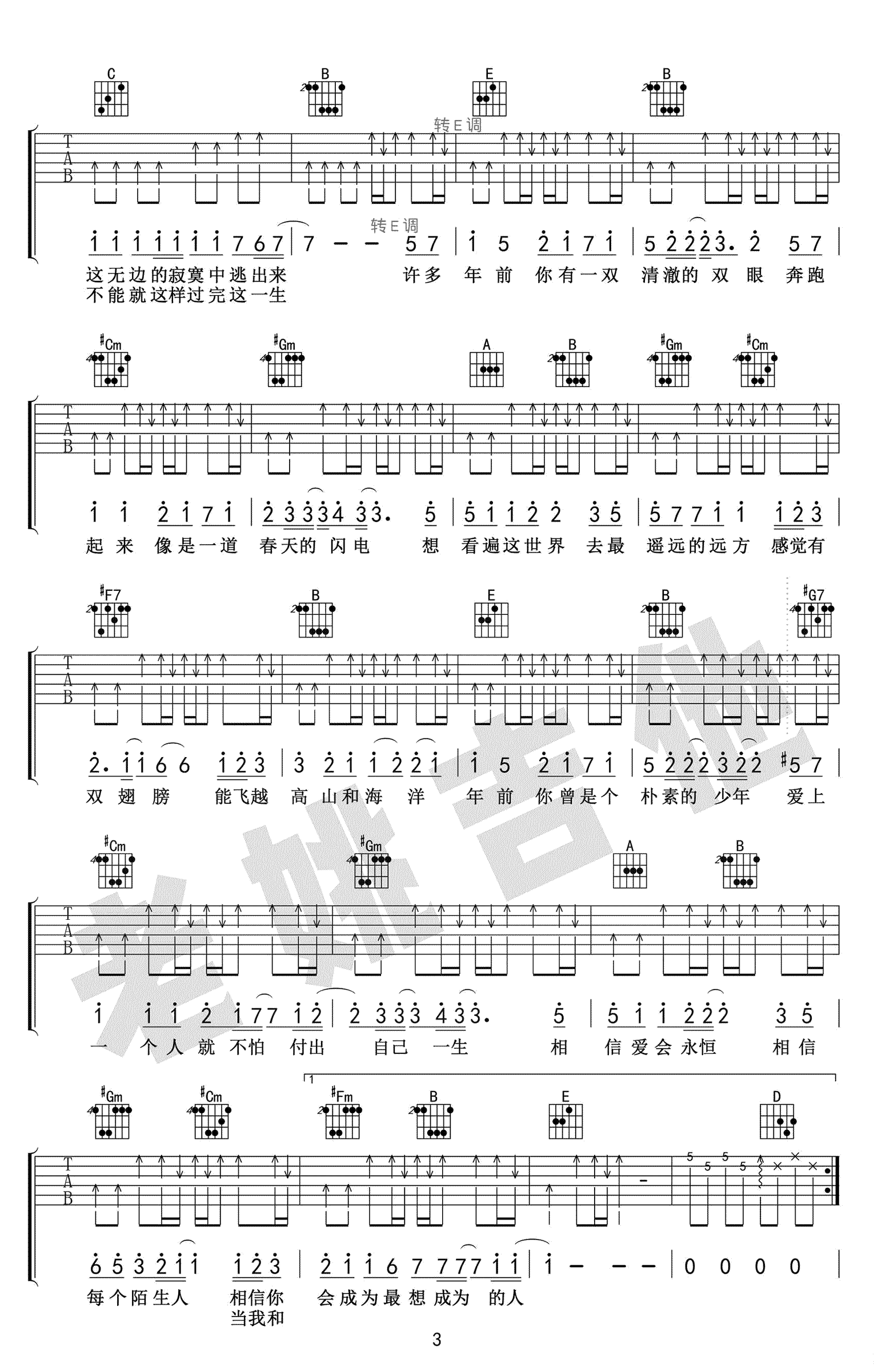你曾是少年吉他谱_S.H.E_G调单音版 弹唱教学视频-图片1