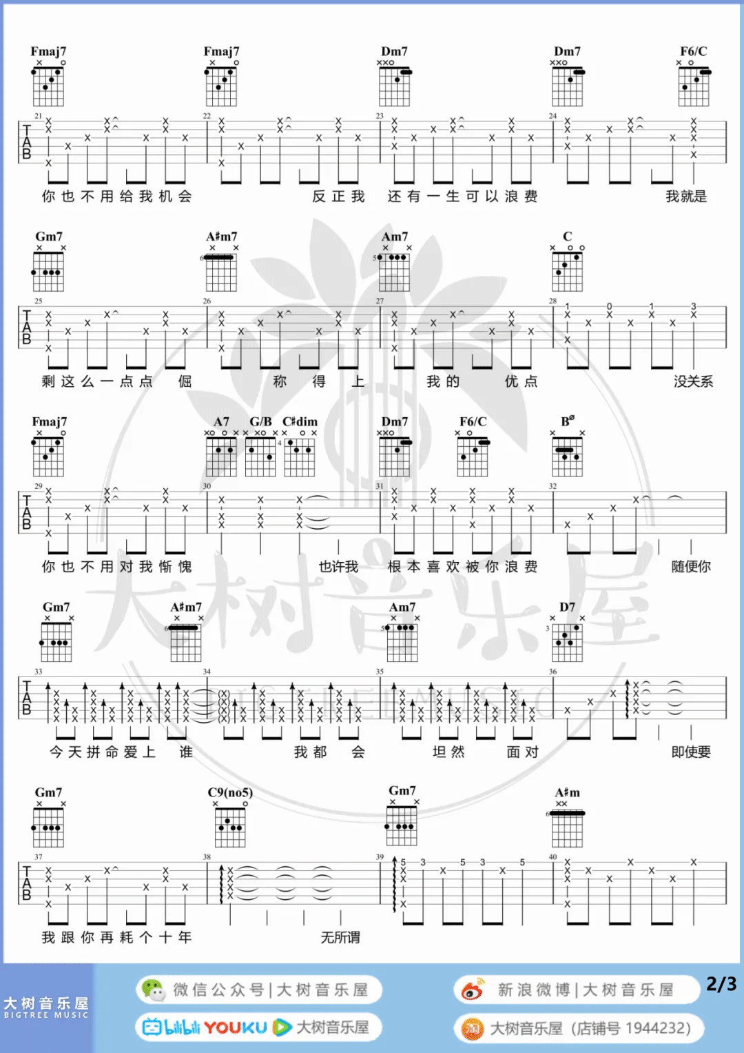 浪费吉他谱_林宥嘉_F调单音版 弹唱教学视频-图片1