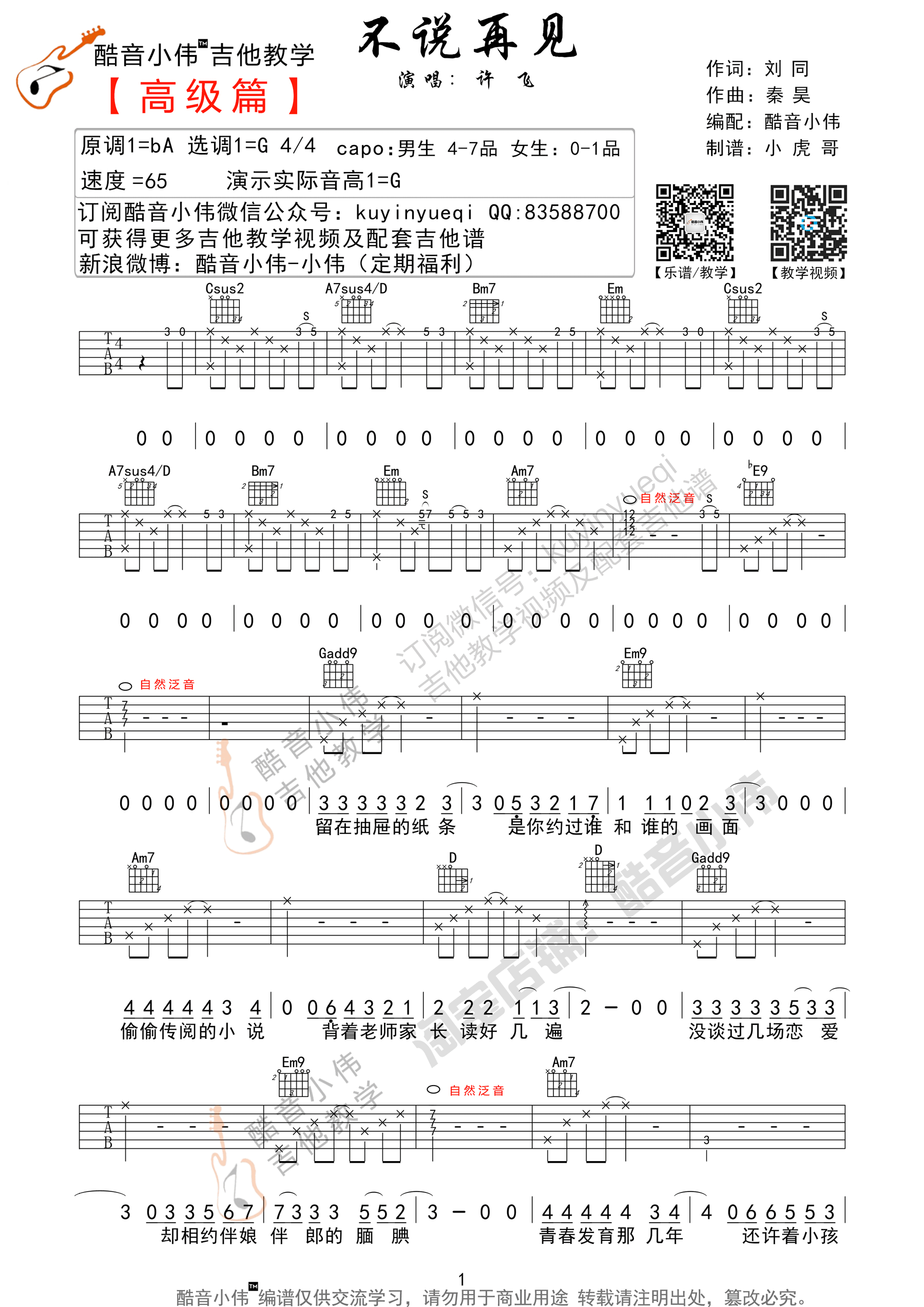 不说再见吉他谱1-许飞