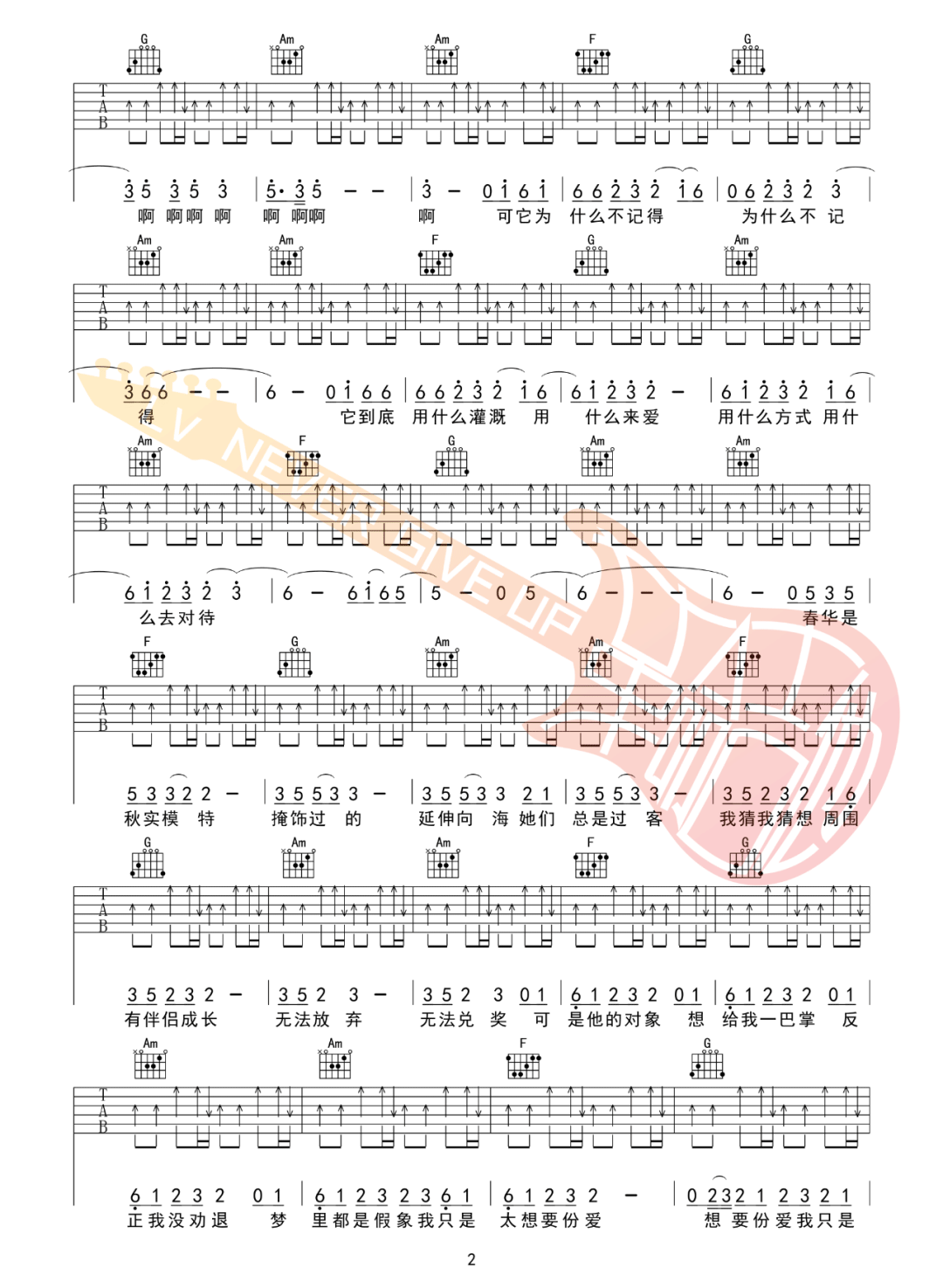 精卫吉他谱_30年前50年后_C调扫弦版 弹唱教学视频-图片1