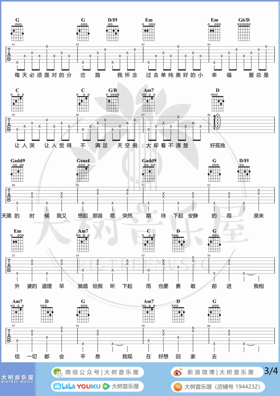 天黑黑吉他谱_孙燕姿_G调扫弦版 弹唱教学视频-图片1