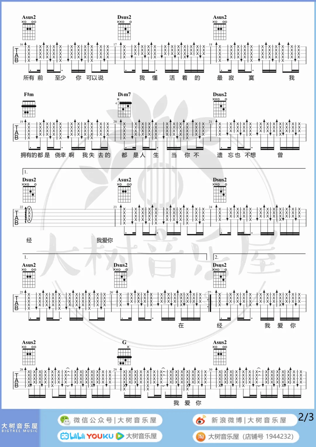 关于我爱你吉他谱_张悬_A调调弦版 弹唱教学视频-图片1