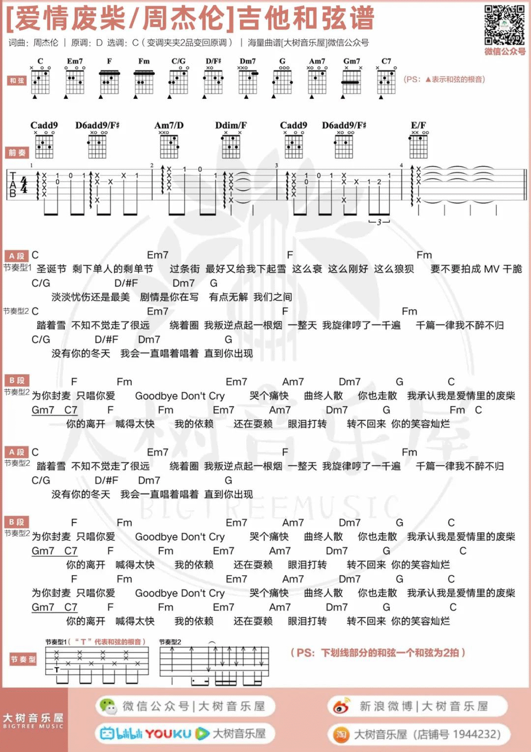 爱情废柴吉他谱_周杰伦_C调双音版 弹唱教学视频-图片1