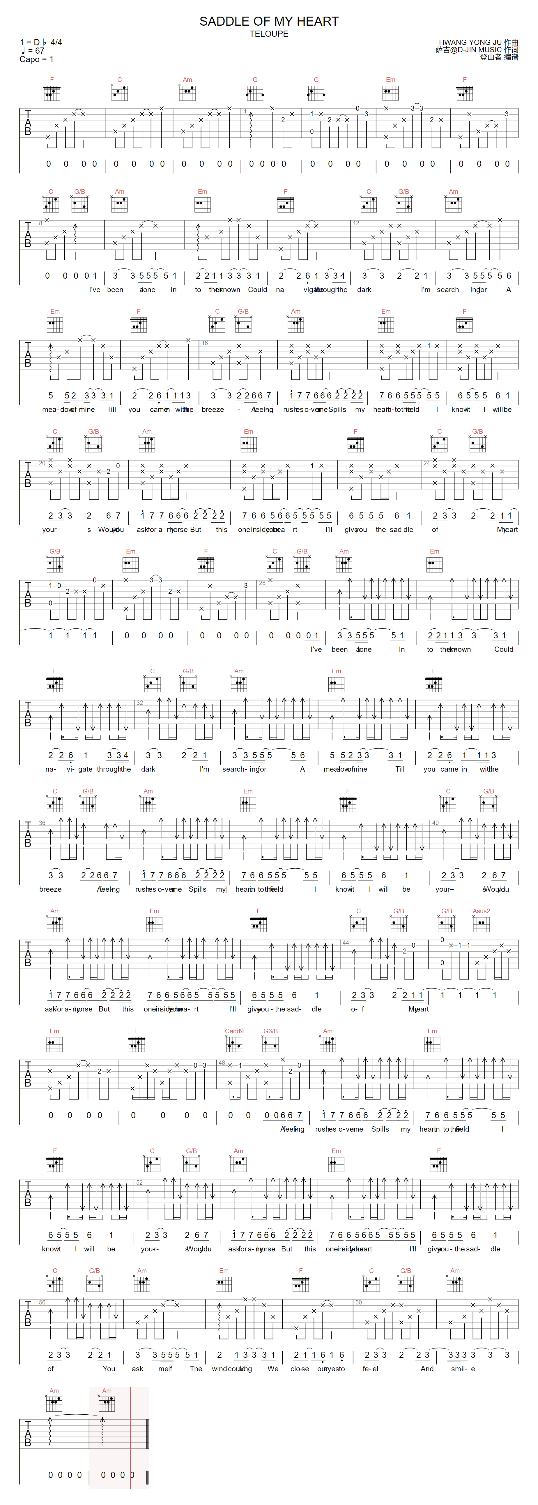 Saddle Of My Heart吉他谱_Teloupe_C调调弦指法-图片1