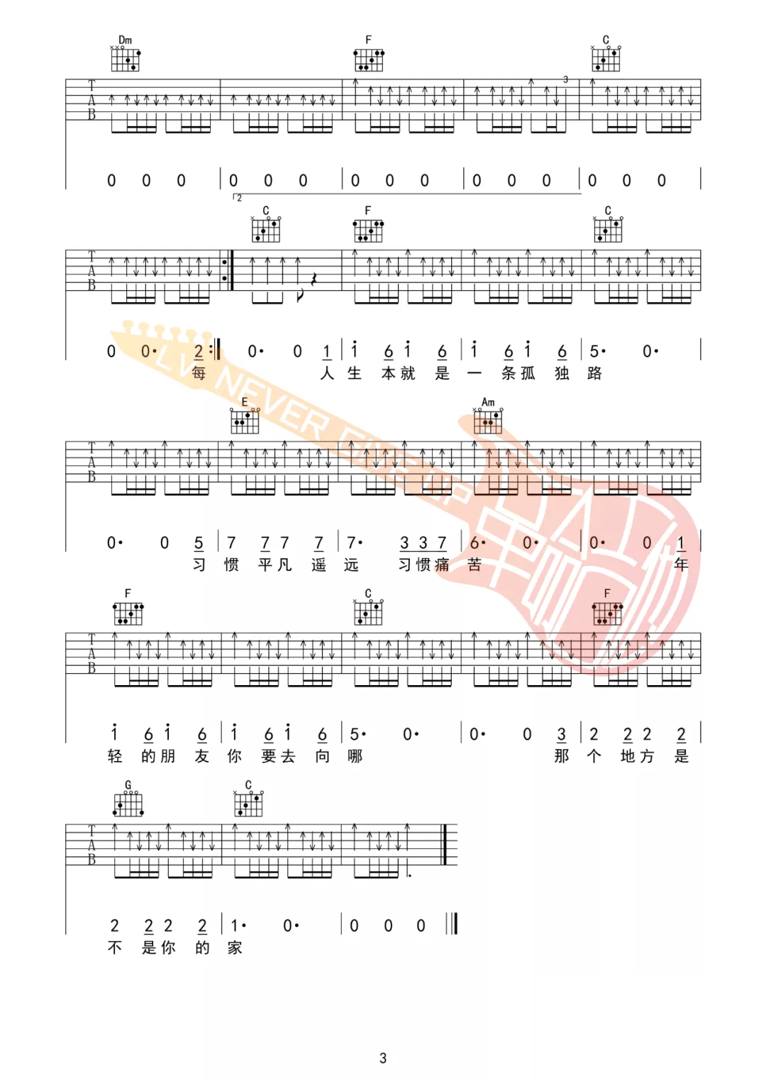 年轻的朋友你要去向哪吉他谱_C.S.B.Q_C调调弦版 弹唱教学视频-图片1