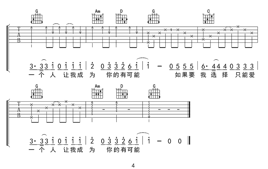 有可能的夜晚吉他谱_曾轶可_G调单音指法简单版-图片1