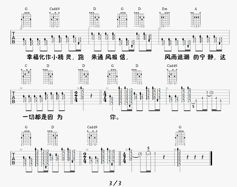 小精灵吉他谱3-吴青峰