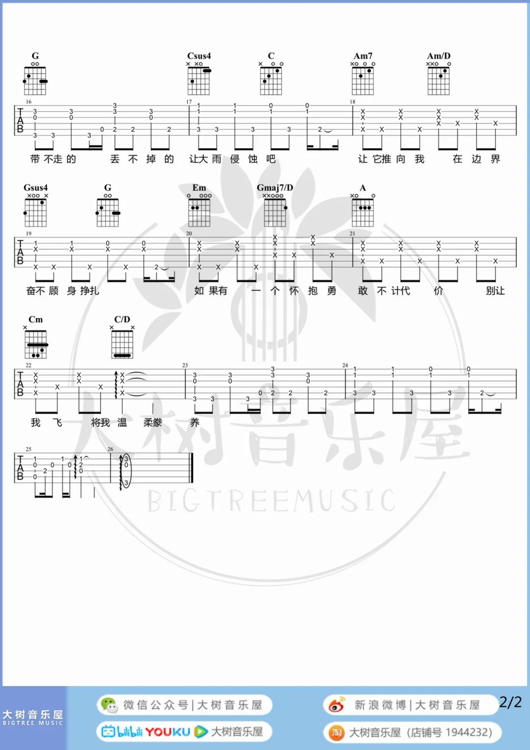 鱼吉他谱_陈绮贞_《鱼》G调单音版 弹唱教学视频-图片1