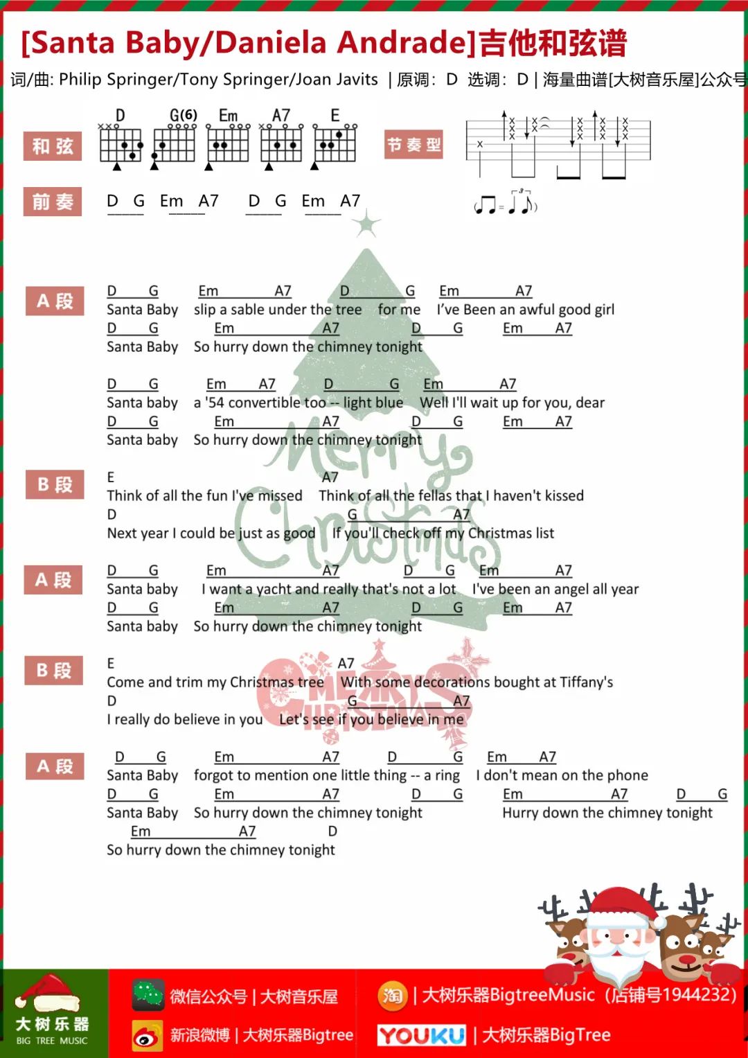 Santa Baby吉他谱_Daniela Andrade_D调和弦版 弹唱教学视频-图片1