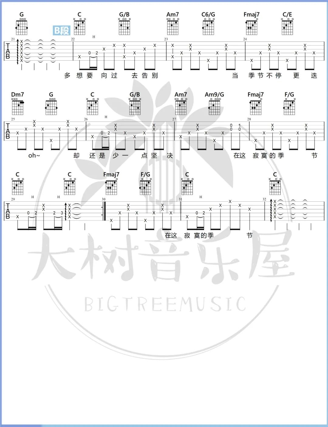 寂寞的季节吉他谱_陶喆_C调单音版 弹唱教学视频-图片1