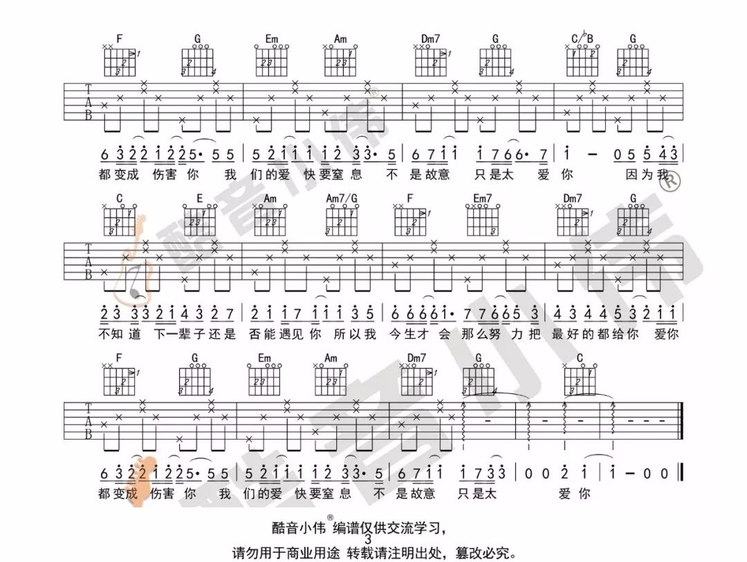只是太爱你吉他谱_张敬轩_G调扫弦版 弹唱教学视频-图片1