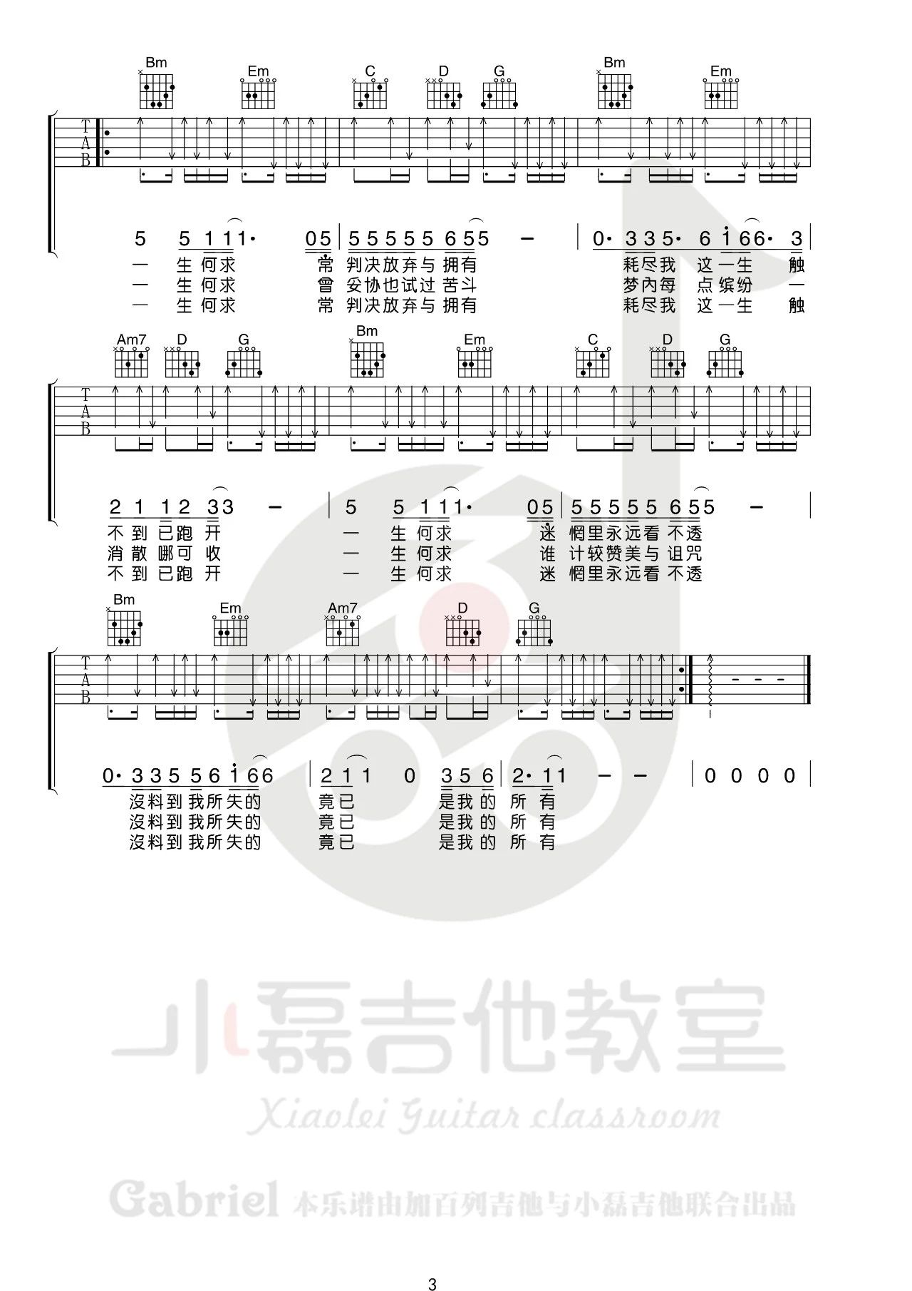 一生何求吉他谱_陈百强_G调单音版 弹唱教学视频-图片1