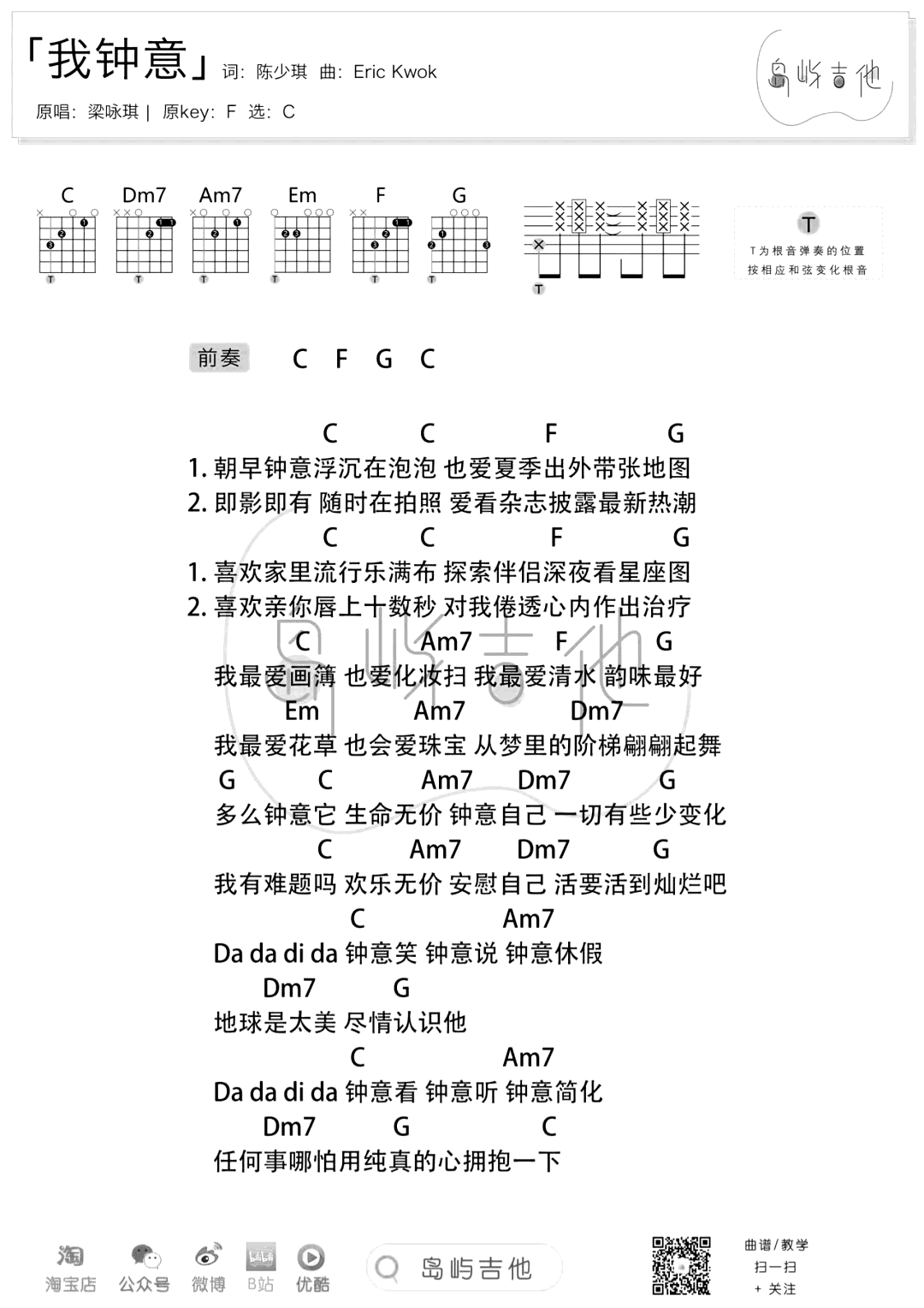 我钟意吉他谱_梁咏琪_C调和弦版 弹唱教学视频-图片1
