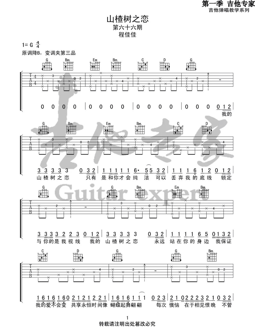 山楂树之恋吉他谱_大能人-程佳佳_G调扫弦原版-图片1