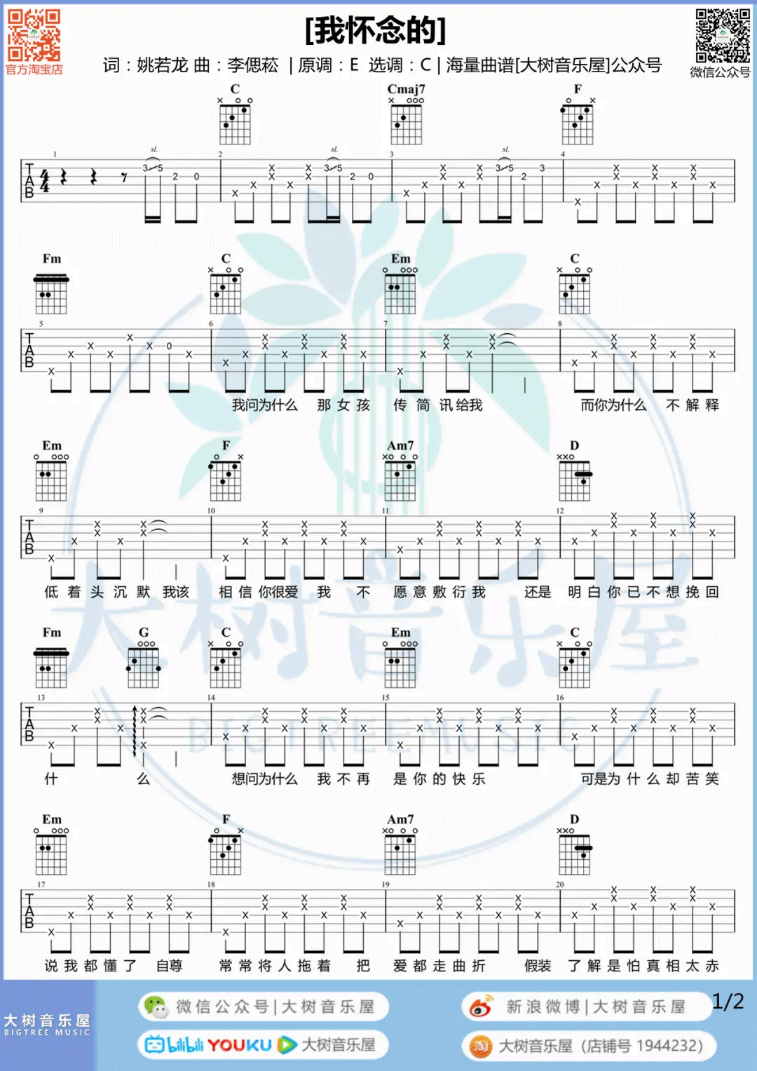 我怀念的吉他谱_孙燕姿_C调扫弦版 弹唱教学视频-图片1