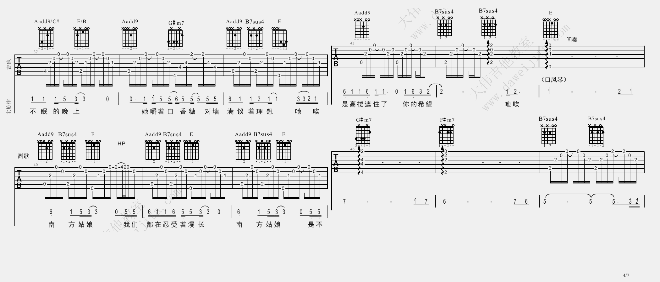 南方姑娘吉他谱_赵雷_E调单音版 弹唱教学视频-图片1