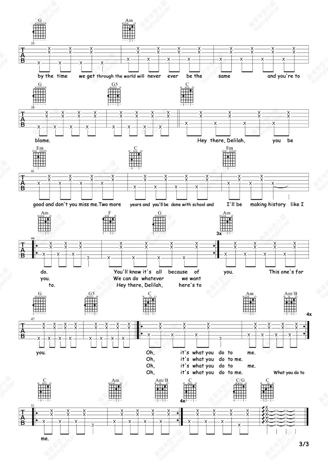 Hey There Delilah吉他谱_Plain White T’s_C调扫弦版 弹唱教学视频-图片1