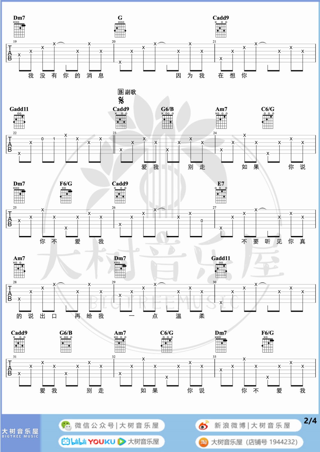 爱我别走吉他谱_张震岳-周杰伦_C调调弦版 弹唱教学视频-图片1