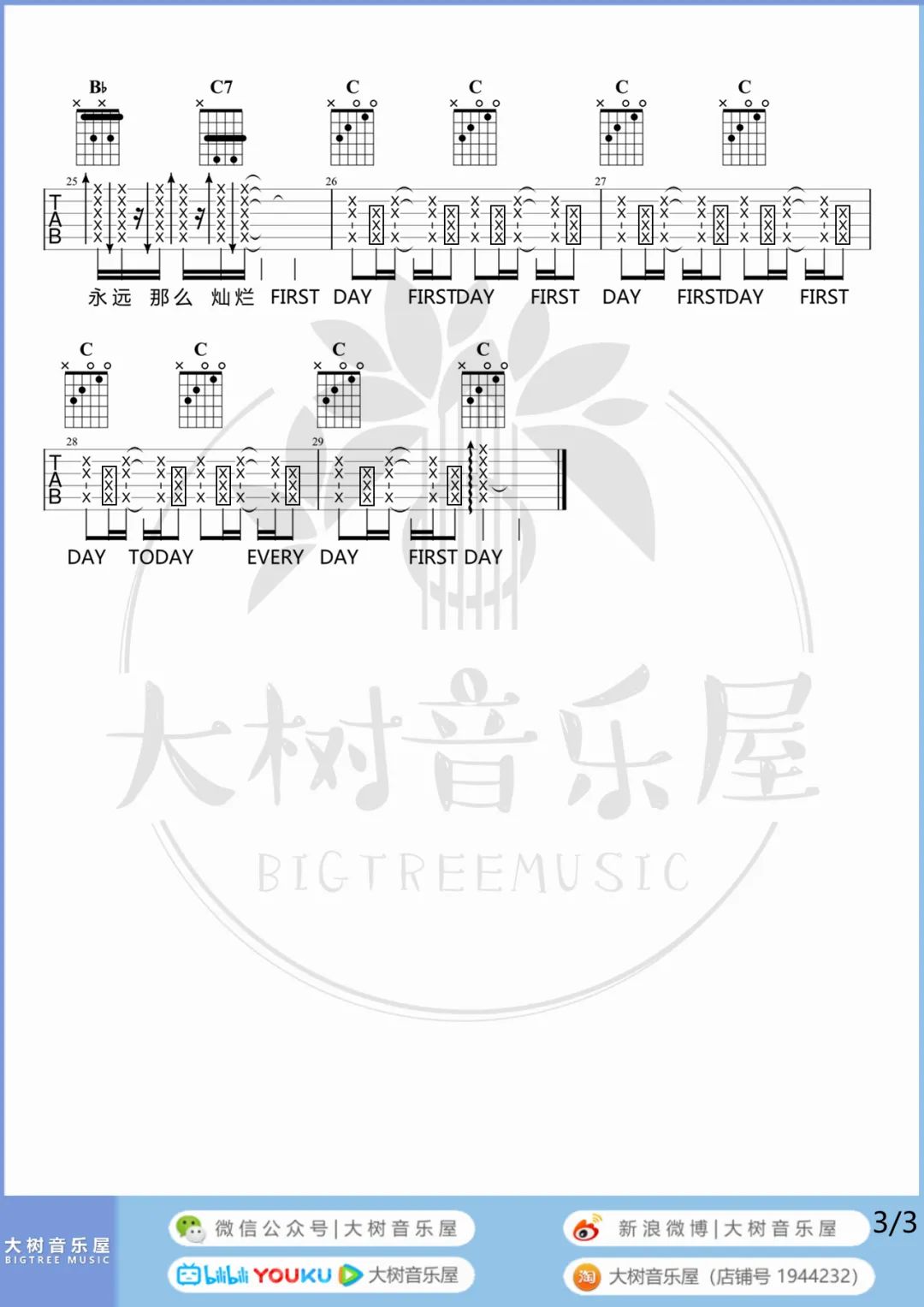 第一天吉他谱_孙燕姿_A调单音版 弹唱教学视频-图片1