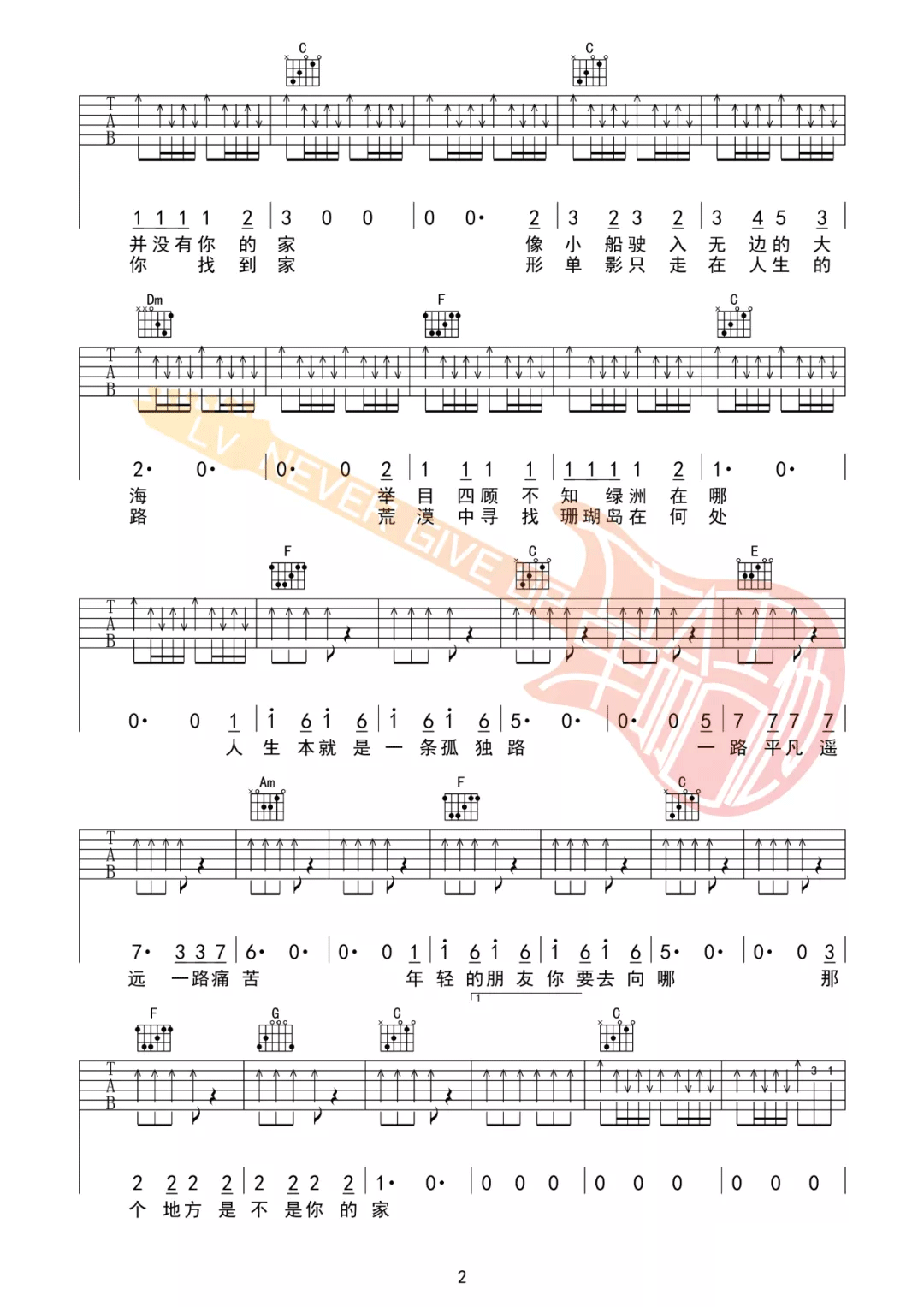 年轻的朋友你要去向哪吉他谱_C.S.B.Q_C调调弦版 弹唱教学视频-图片1