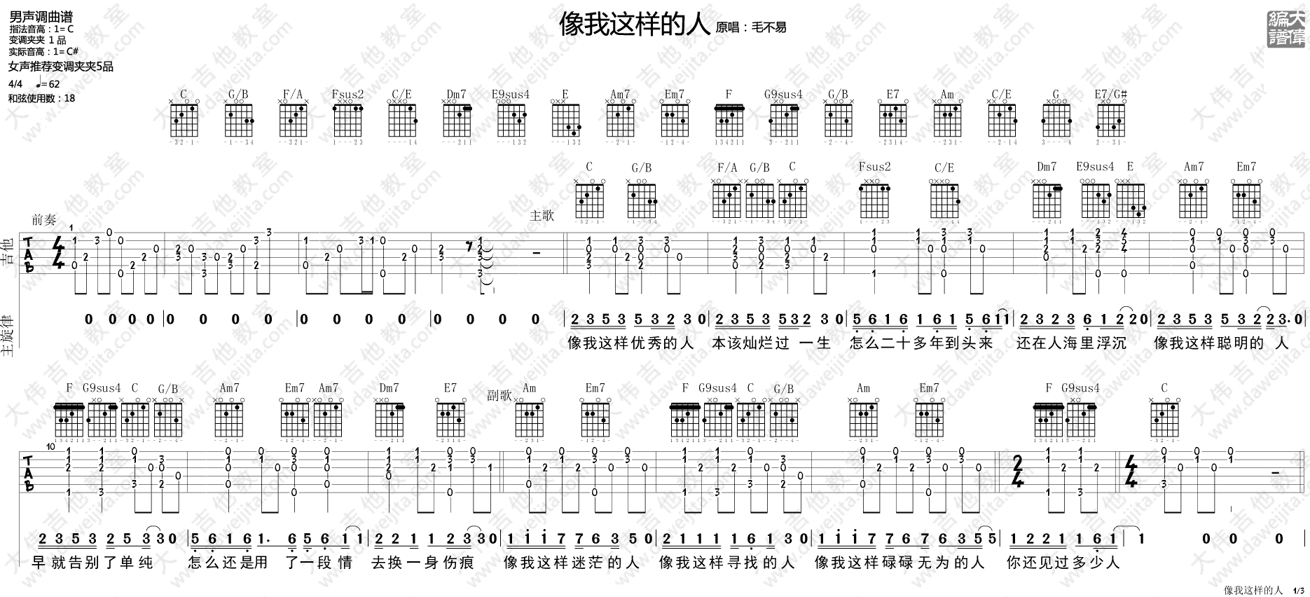像我这样的人吉他谱_毛不易_C调和弦版 弹唱教学视频_1-图片1