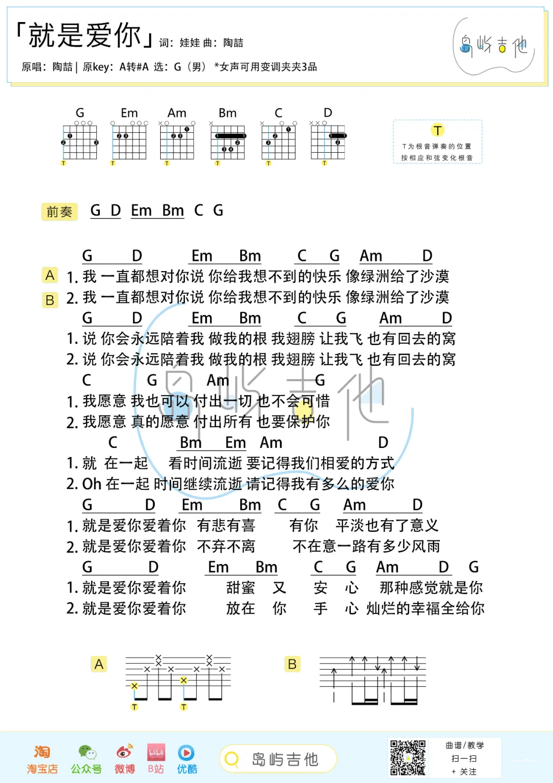就是爱你吉他谱_陶喆_G调和弦版 弹唱教学视频-图片1