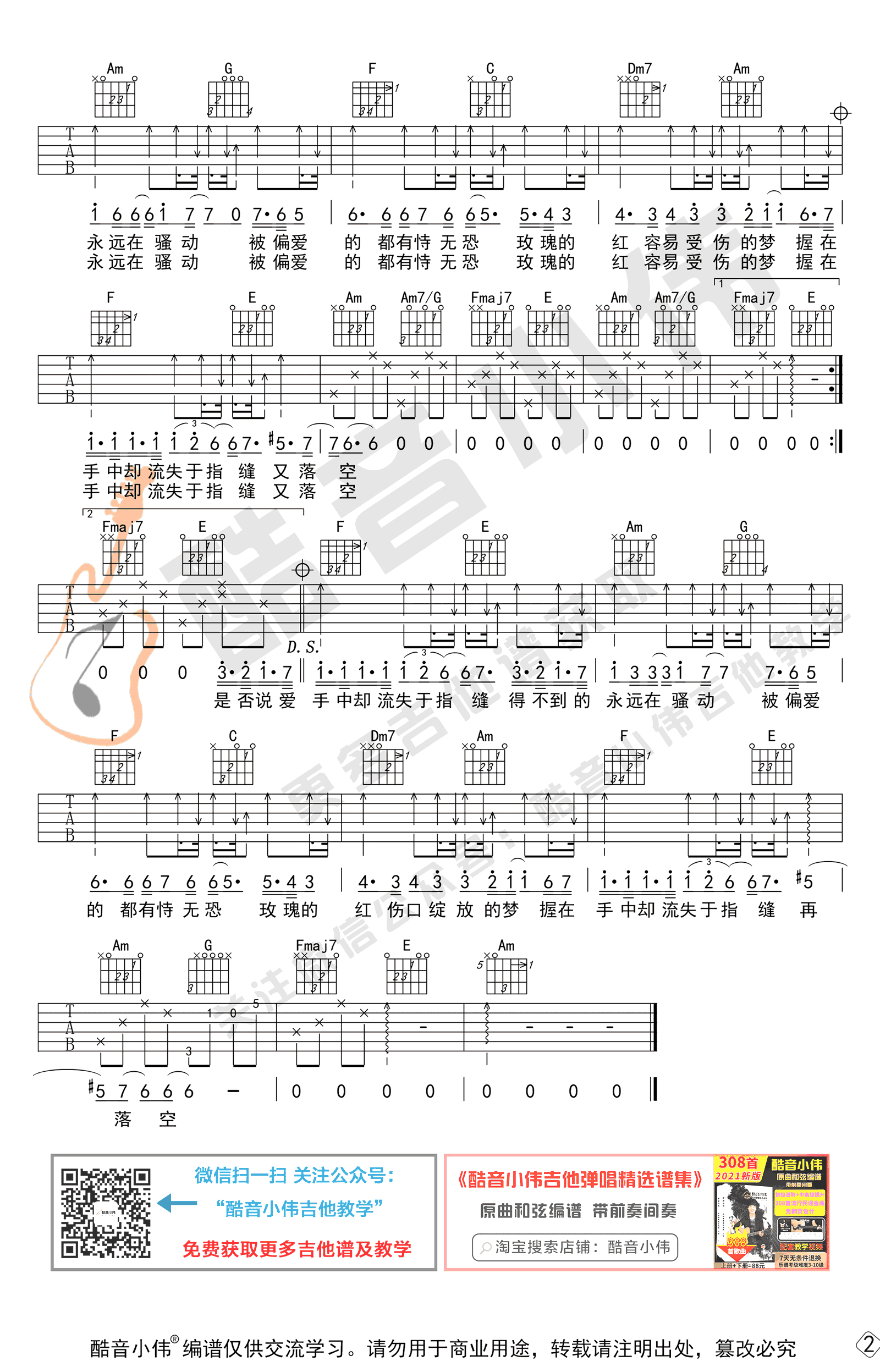 红玫瑰吉他谱_陈奕迅_C调和弦版 弹唱教学视频-图片1