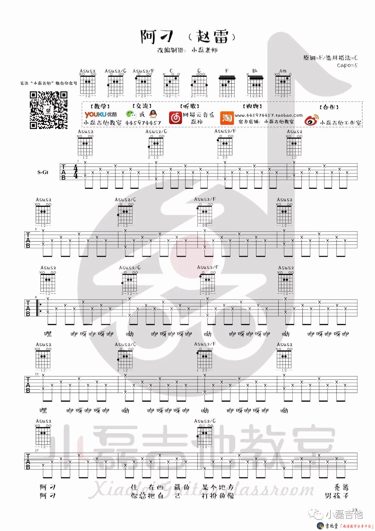 阿刁吉他谱_赵雷_C调扫弦版 弹唱教学视频-图片1