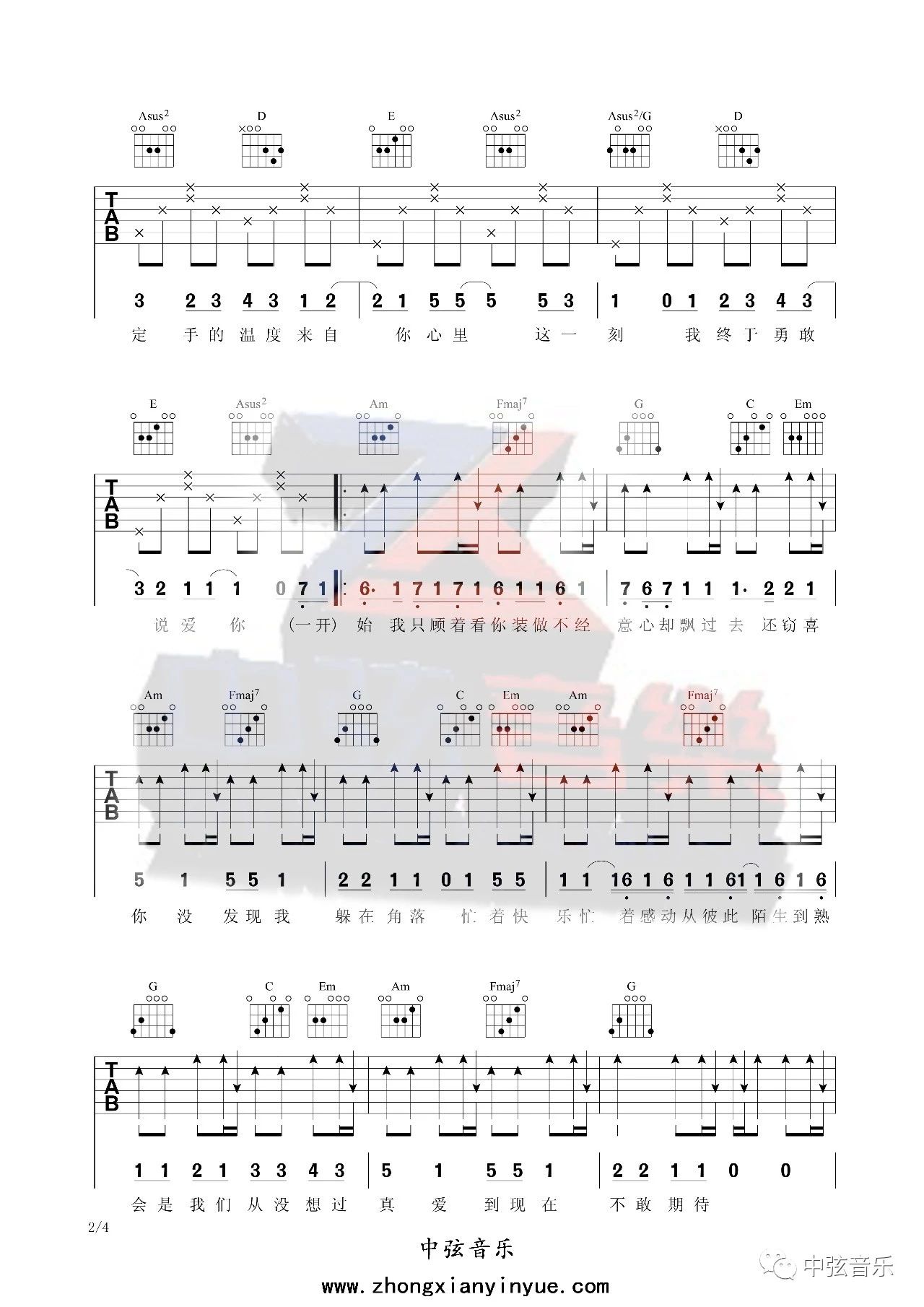 说爱你吉他谱_蔡依林_C调和弦版 弹唱教学视频-图片1