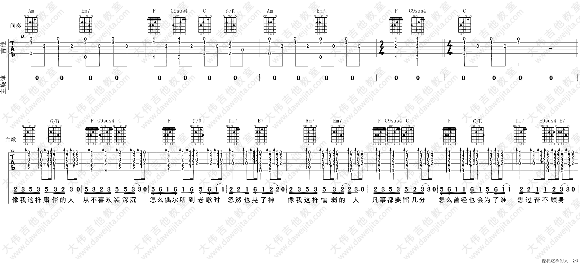 像我这样的人吉他谱_毛不易_C调和弦版 弹唱教学视频_1-图片1