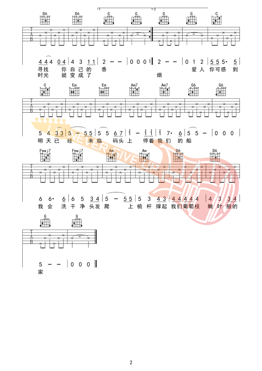 米店吉他谱_张玮玮_C调和弦指法原版-图片1