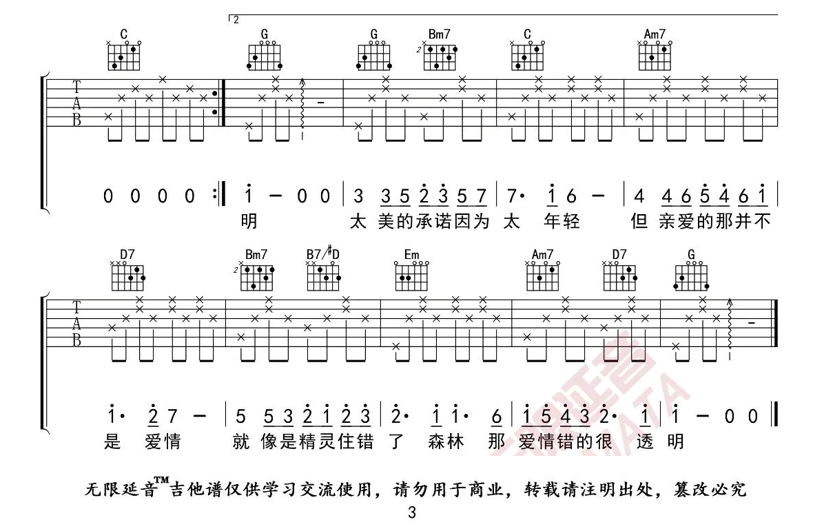 亲爱的那不是爱情吉他谱3-张韶涵