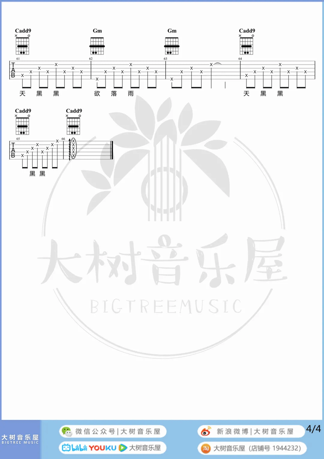 天黑黑吉他谱_孙燕姿_G调扫弦版 弹唱教学视频-图片1