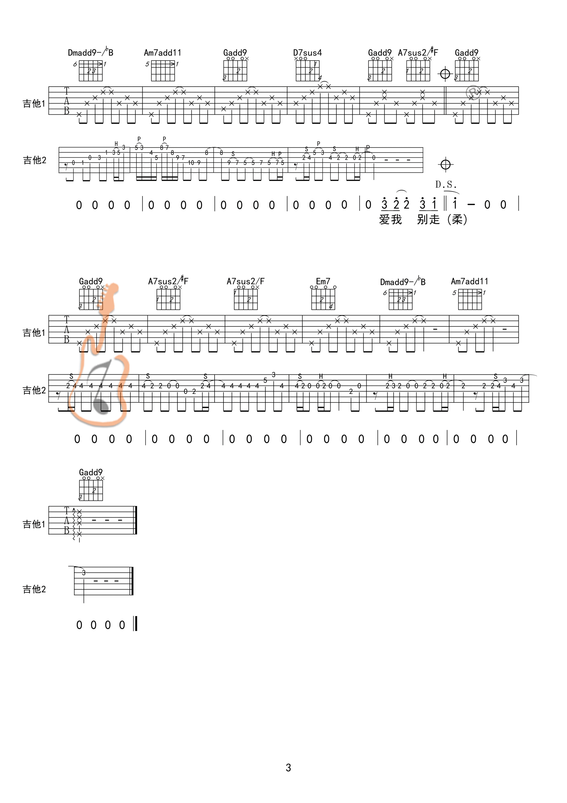 爱我别走吉他谱_张震岳_G调和弦版 弹唱教学视频-图片1