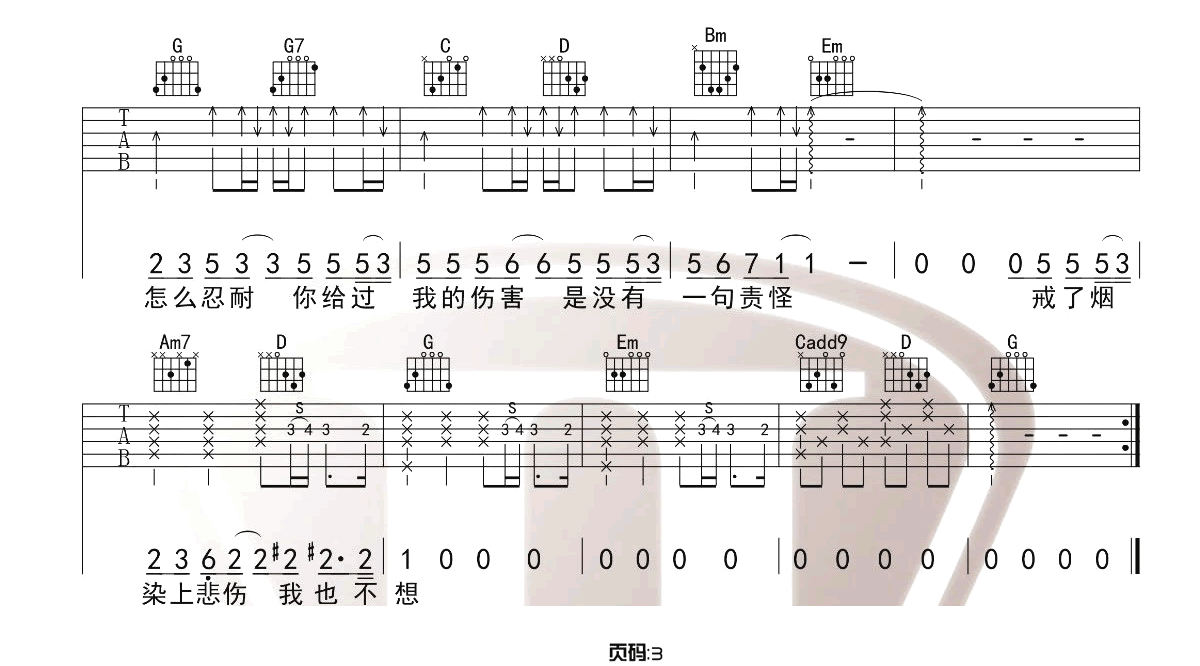 戒烟吉他谱_李荣浩_G调演奏版 弹唱教学视频-图片1