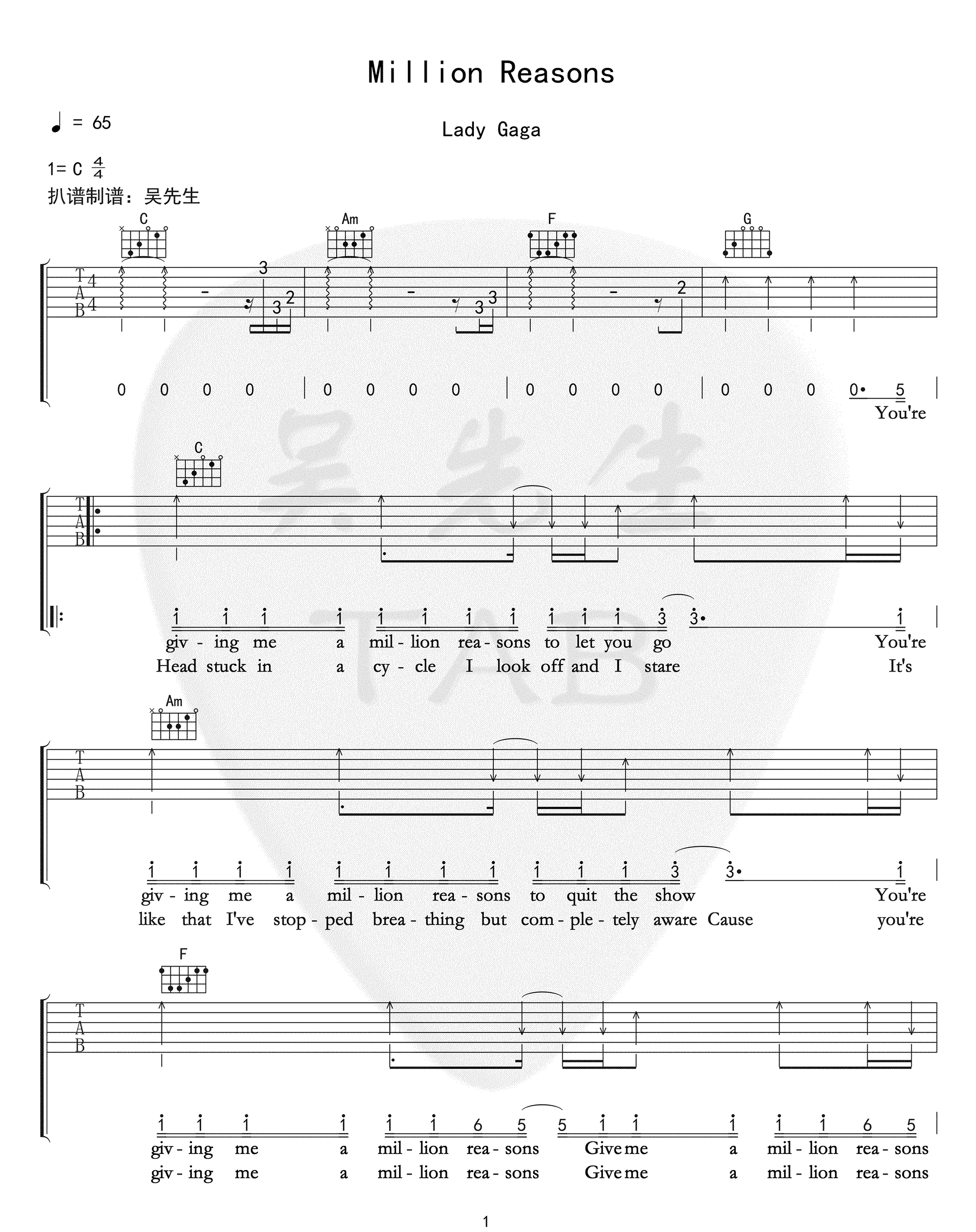 Million-Reasons吉他谱1-Lady-Gaga