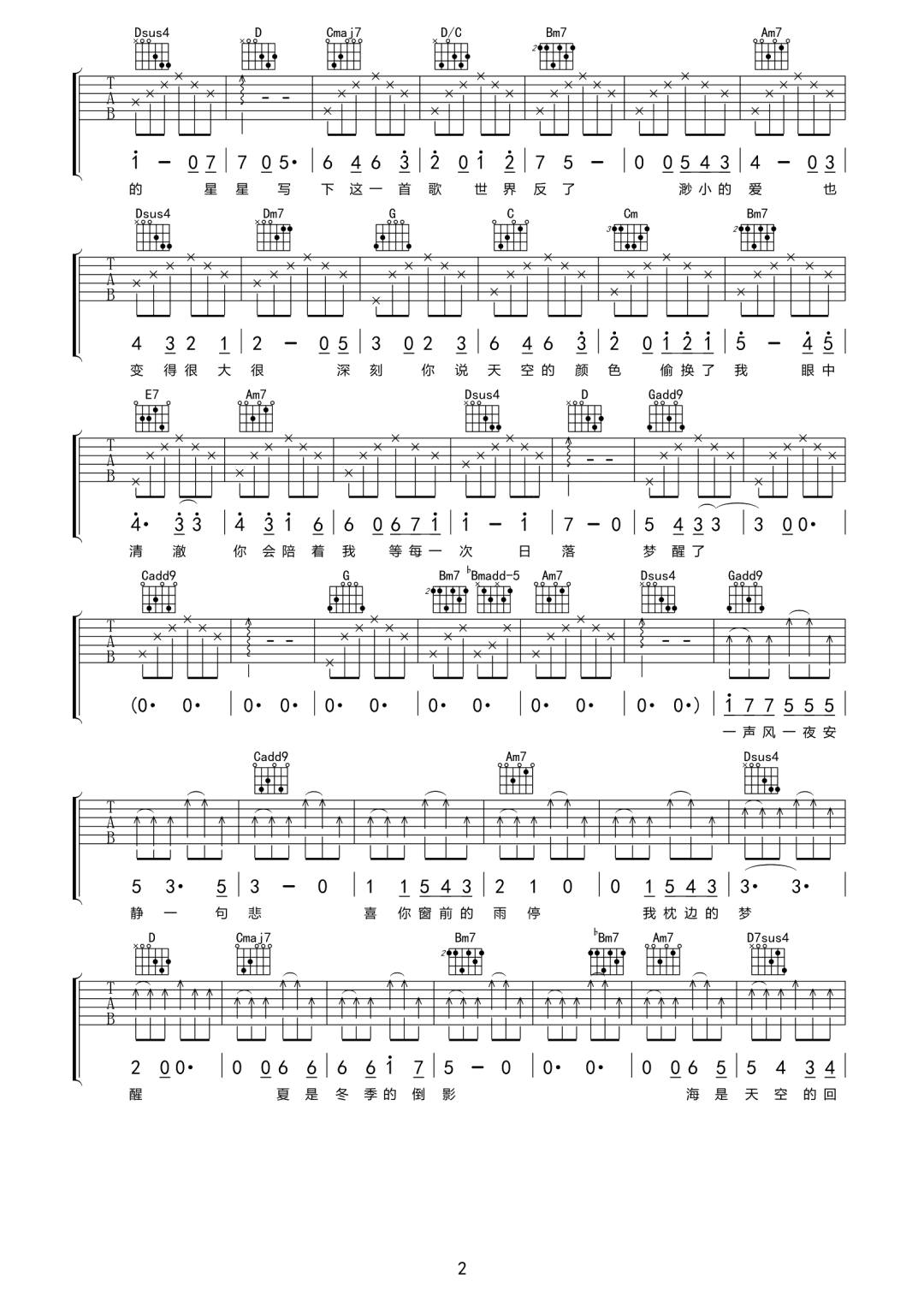 颠倒吉他谱2-房东的猫