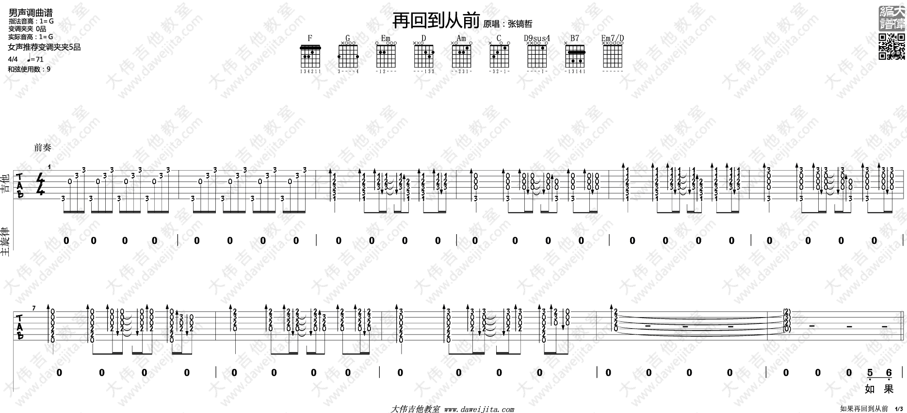 如果再回到从前吉他谱1-张镐哲