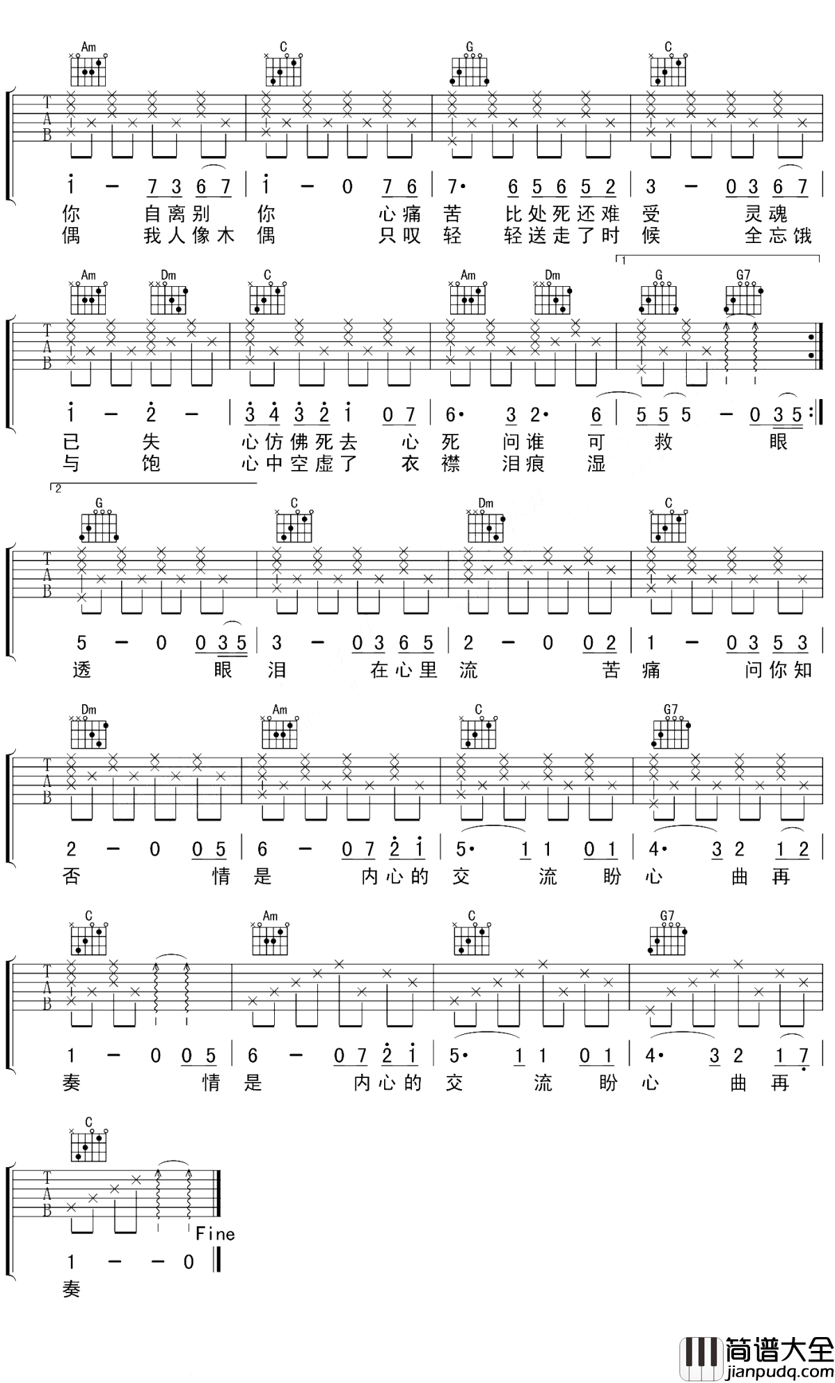 眼泪为你流吉他谱_陈百强_情是内心的交流