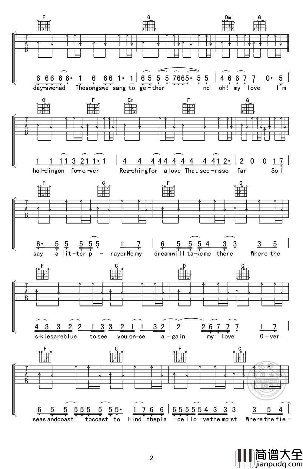 my_love吉他谱_C调指法_西城男孩(Westlife)_经典英文歌曲