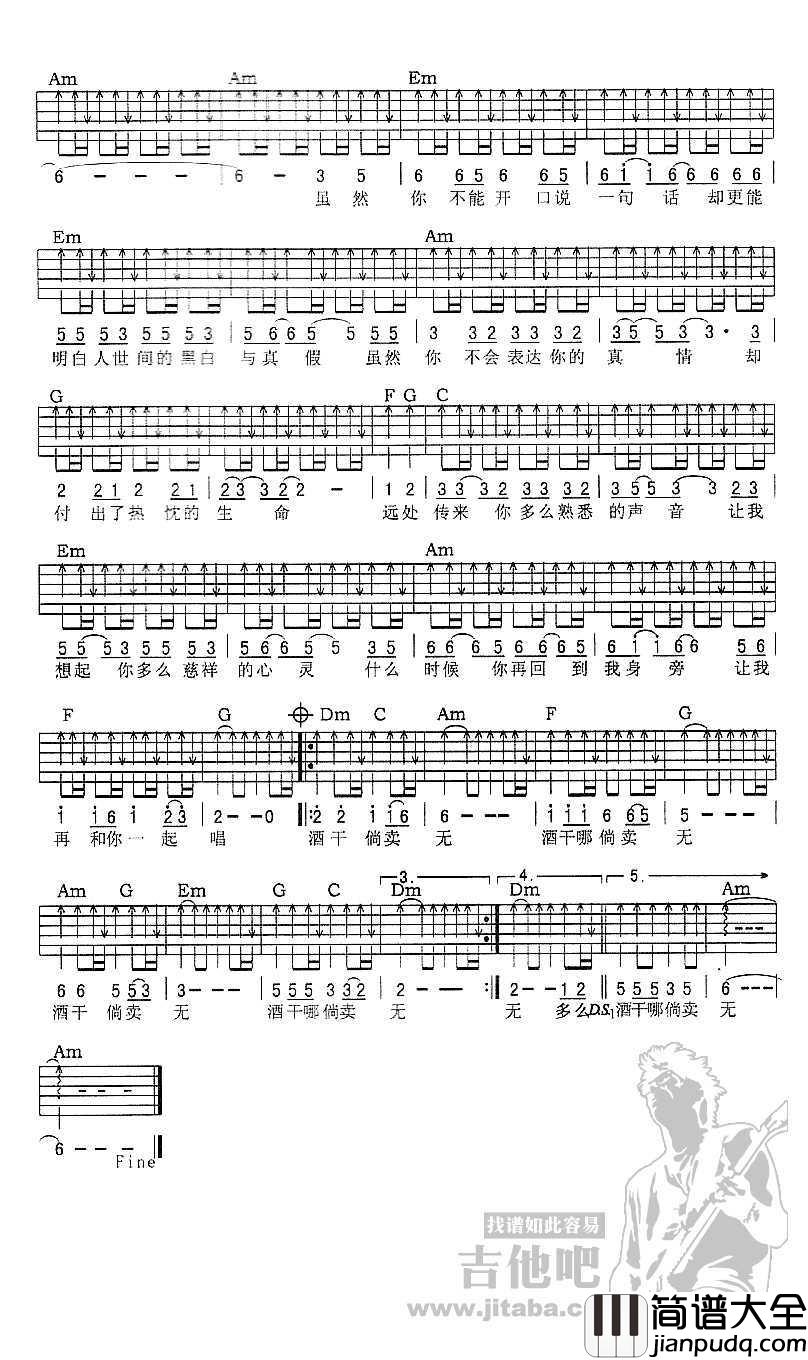 酒干倘卖无吉他谱_C调六线谱_苏芮_搭错车_主题曲_吉他弹唱谱