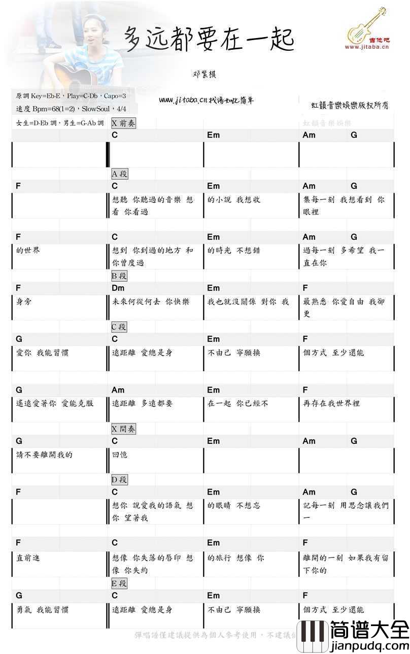 多远都要在一起吉他谱_带前奏图片谱_邓紫棋