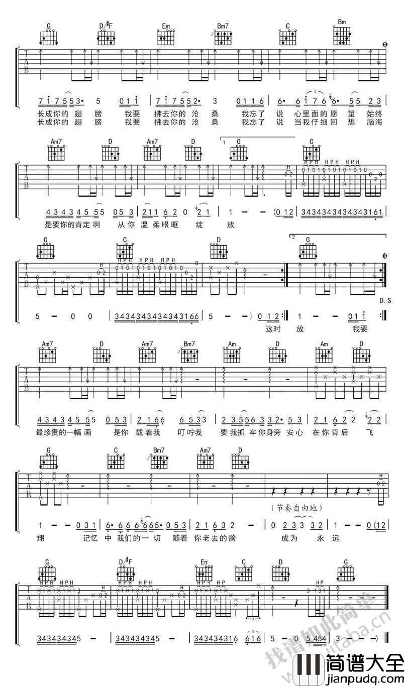 小时候吉他谱_G调吉他谱_苏打绿_给父亲的歌